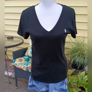 Polo Ralph Lauren Women's Black S/S V Neck S/M